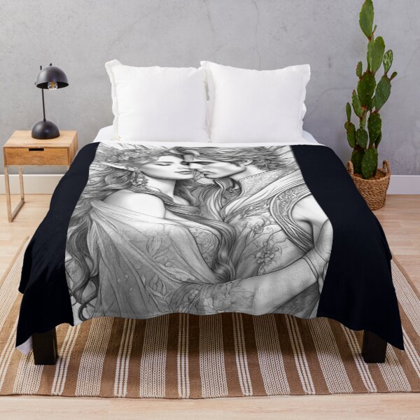 Item preview, Fairy Meet - Fairy Couple in Embrace Black and White illustration designed and sold by FaerieFusion.