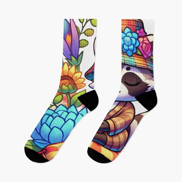 Artikelvorschau, Zen-Waschbär mit Blumenkranz entworfen und verkauft von DotLineColor.