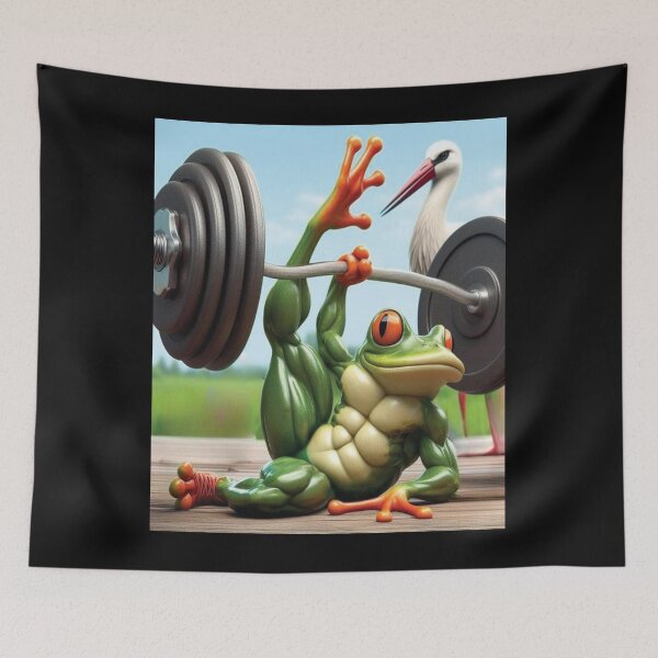Item preview, Buff Frog Weightlifting Under Watchful Stork	 designed and sold by flowereamj.