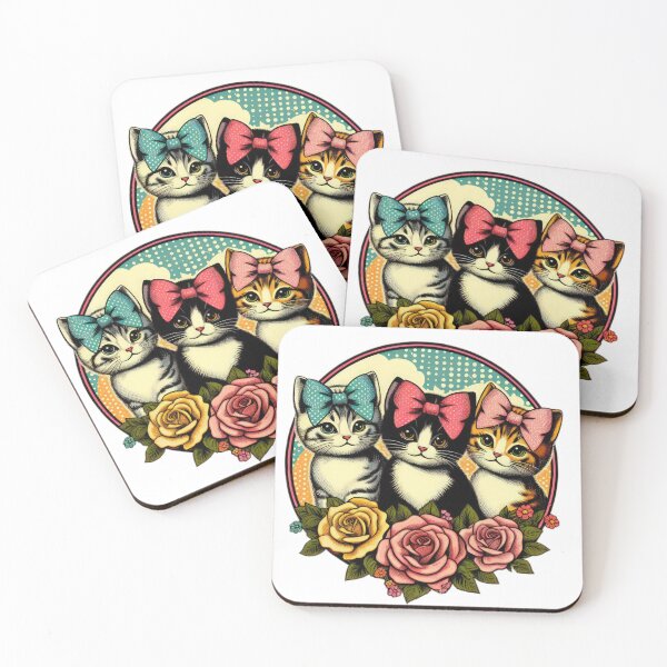 Item preview, cute kittins with colorful bows and roses flowers vintage   designed and sold by Expressions-Sel.