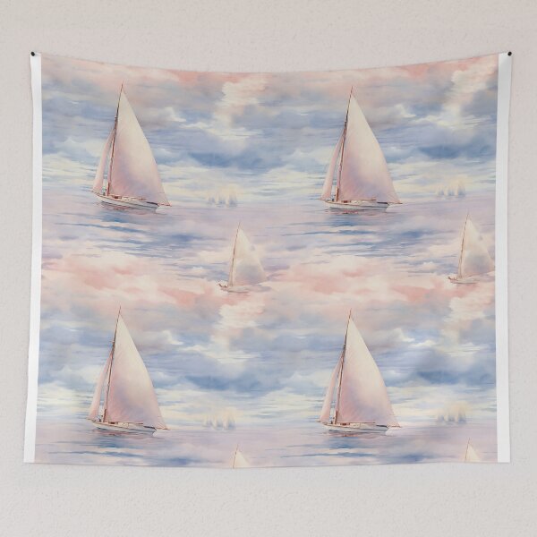 Item preview, Watercolor Sailboat Ocean Dreamy Sunset Patterns designed and sold by Mandie Kuo.