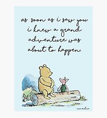 Classic Winnie The Pooh PRINTABLE, As soon as I saw you I knew a grand adventure was about to happen, Kids Wall Art, Boys Nursery Decor Blue Photographic Print