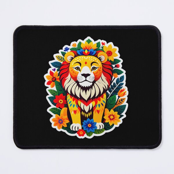 Item preview, Colorful Lion Surrounded by Flowers designed and sold by artwaves.