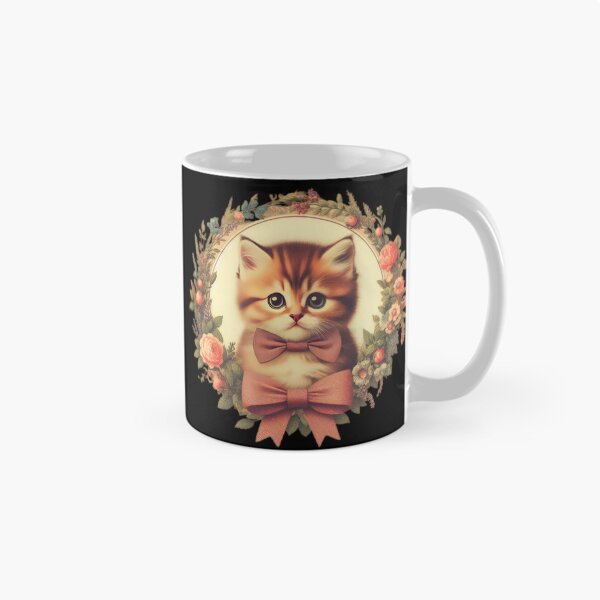 Item preview, vintage kitti wearing bow`and a wreath of flowers designed and sold by Expressions-Sel.