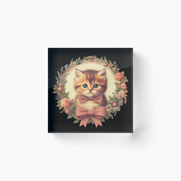 Item preview, vintage kitti wearing bow`and a wreath of flowers designed and sold by Expressions-Sel.