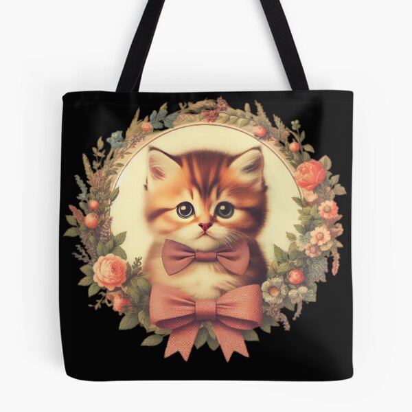 Item preview, vintage kitti wearing bow`and a wreath of flowers designed and sold by Expressions-Sel.