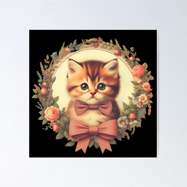 Item preview, vintage kitti wearing bow`and a wreath of flowers designed and sold by Expressions-Sel.