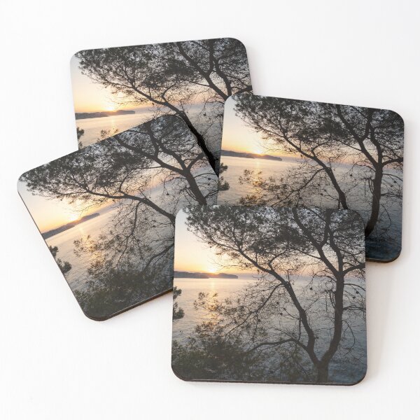 Item preview, Silhouette of a pine tree at sunrise on the Mediterranean coast designed and sold by Adriana Mueller.