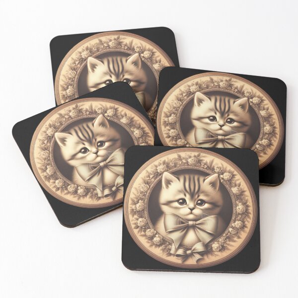 Item preview, sweet retro vintage kitti wearing bows in a circle with roses designed and sold by Expressions-Sel.