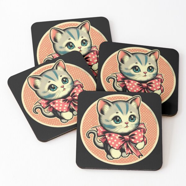 Item preview, little sweet grey vintage kitti wearing bows of white dots designed and sold by Expressions-Sel.