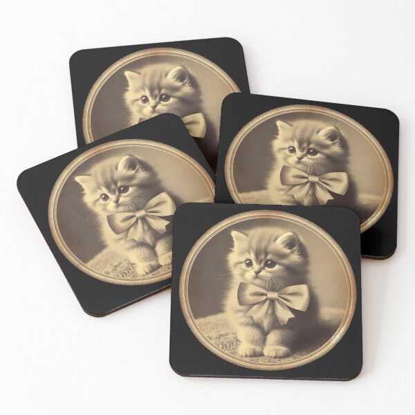 Item preview, retro fluffyt grey vintage kitti wearing bows designed and sold by Expressions-Sel.
