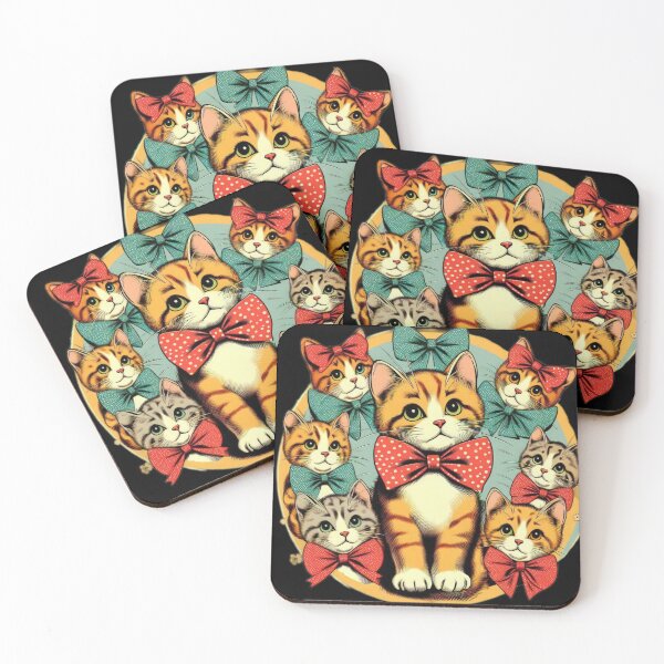 Item preview, vintage kittins in a circle wearing bows of white dots designed and sold by Expressions-Sel.