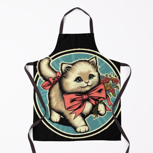 Item preview, Cute Kitten with Red Ribbon and Bouquet of Roses Vintage designed and sold by Expressions-Sel.