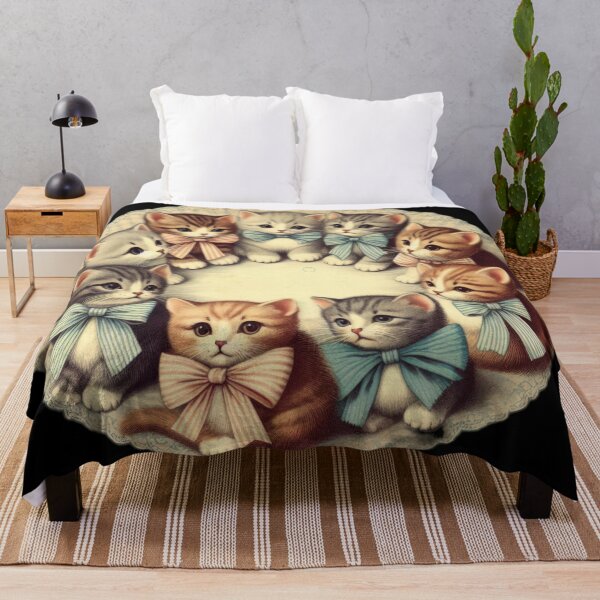 Item preview, kittens arranged in a circle with wearing vintage coloured bows designed and sold by Expressions-Sel.