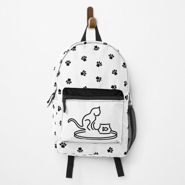 Item preview, Cat and Fish Bowl - Black line drawing designed and sold by SquareKeyStudio.