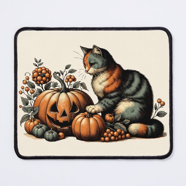 Item preview, Vintage Halloween Cat and Pumpkin designed and sold by HolidayBug.