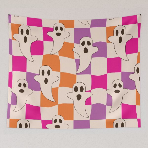Item preview, Spooky Halloween Ghosts on Warped Checkerboards Pattern designed and sold by Yasminepatterns .