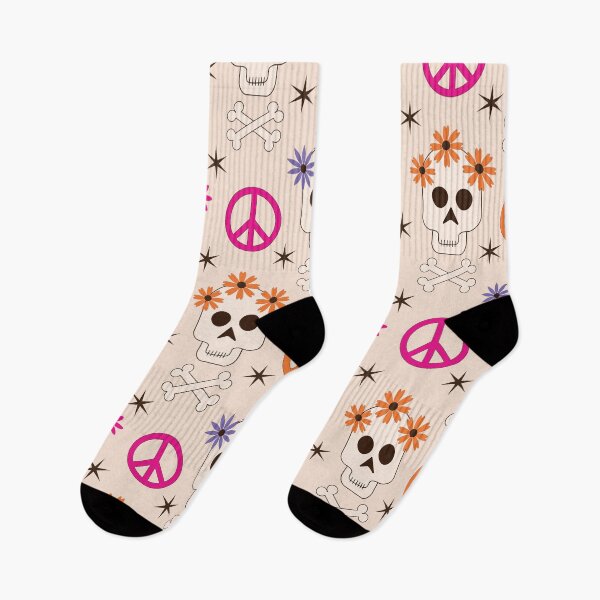 Item preview, Skulls with Groovy Flowers, Peace signs and Bones Pattern  designed and sold by Yasminepatterns .