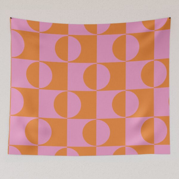 Item preview, Mid Century Pink and Orange Half Circles on Checkerboards  designed and sold by Yasminepatterns .