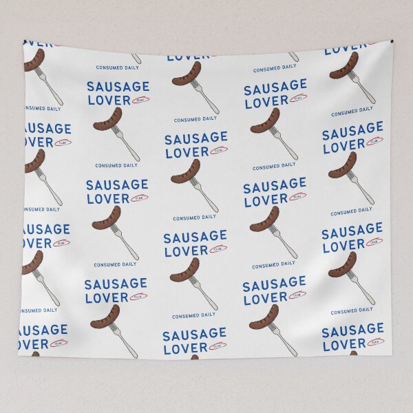 Item preview, sausage lover club hand drawn grilled sausage on fork designed and sold by sundaysthings.