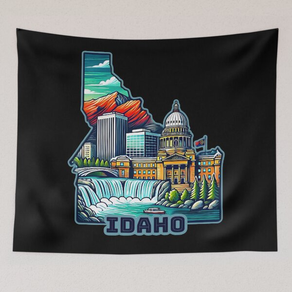 Item preview, Idaho State Map USA Skyline and Landmarks Illustration- travel souvenir art designed and sold by Unitepeople.