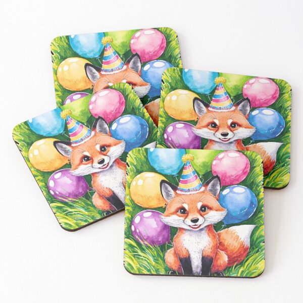 Item preview, Birthday Celebration. Birthday Fox. Adorable fox, birthday balloons, watercolor fox, fox drawing, floral fox designed and sold by FoxVibes.