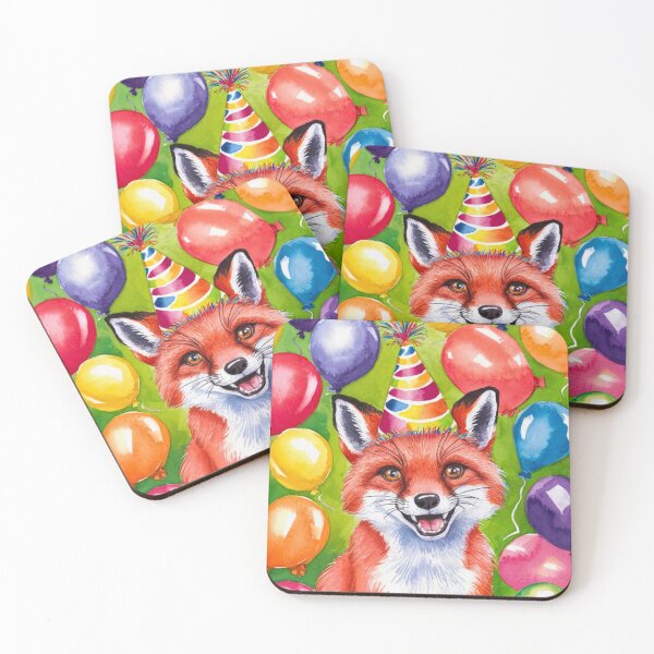Item preview, Birthday Celebration. Birthday Fox. Adorable fox, birthday balloons, watercolor fox, fox drawing, floral fox designed and sold by FoxVibes.