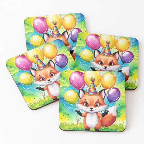 Item preview, Birthday Celebration. Birthday Fox. Adorable fox, birthday balloons, watercolor fox, fox drawing, floral fox designed and sold by FoxVibes.