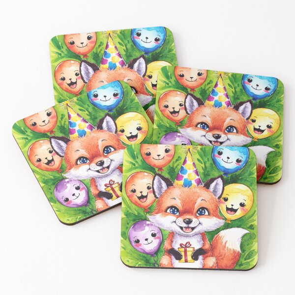 Item preview, Birthday Celebration. Birthday Fox. Adorable fox, birthday balloons, watercolor fox, fox drawing, floral fox designed and sold by FoxVibes.