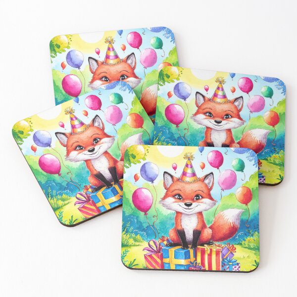 Item preview, Birthday Celebration. Birthday Fox. Adorable fox, birthday balloons, watercolor fox, fox drawing, floral fox designed and sold by FoxVibes.