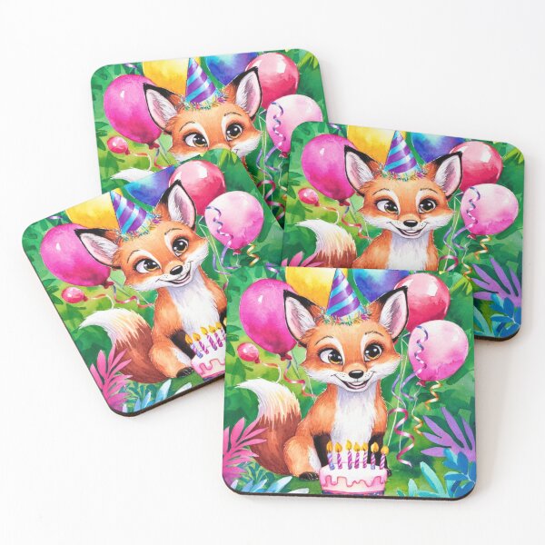 Item preview, Birthday Celebration. Birthday Fox. Adorable fox, birthday balloons, watercolor fox, fox drawing, floral fox designed and sold by FoxVibes.