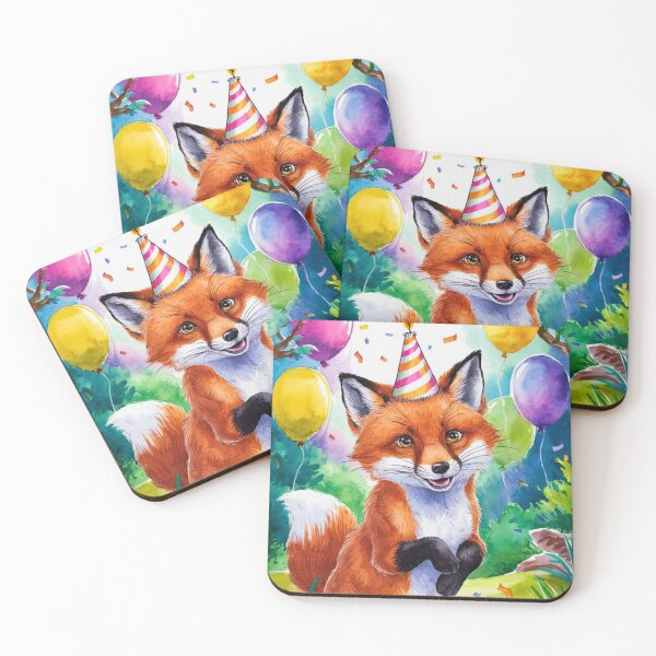 Item preview, Birthday Celebration. Birthday Fox. Adorable fox, birthday balloons, watercolor fox, fox drawing, floral fox designed and sold by FoxVibes.