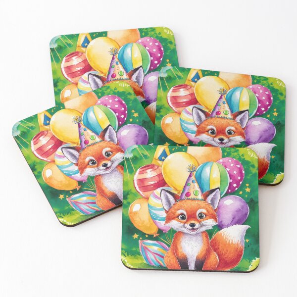 Item preview, Birthday Celebration. Birthday Fox. Adorable fox, birthday balloons, watercolor fox, fox drawing, floral fox designed and sold by FoxVibes.