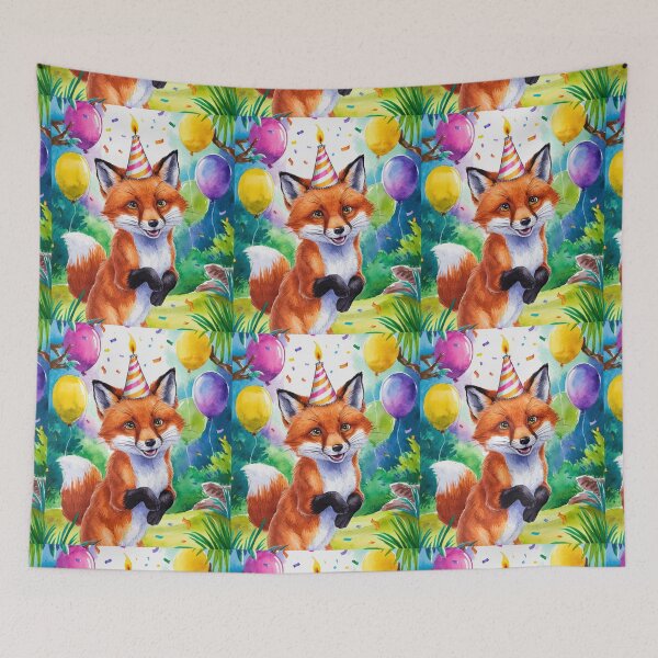 Item preview, Birthday Celebration. Birthday Fox. Adorable fox, birthday balloons, watercolor fox, fox drawing, floral fox designed and sold by FoxVibes.