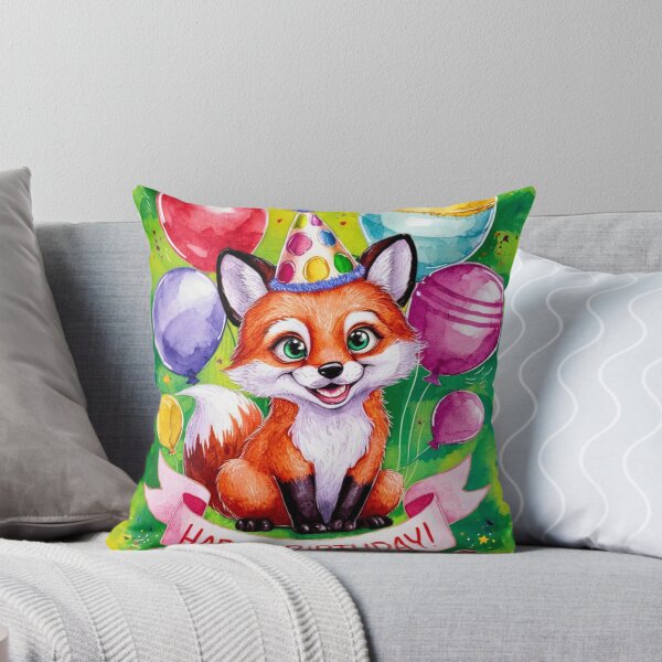 Item preview, Birthday Celebration. Birthday Fox. Adorable fox, birthday balloons, watercolor fox, fox drawing, floral fox designed and sold by FoxVibes.
