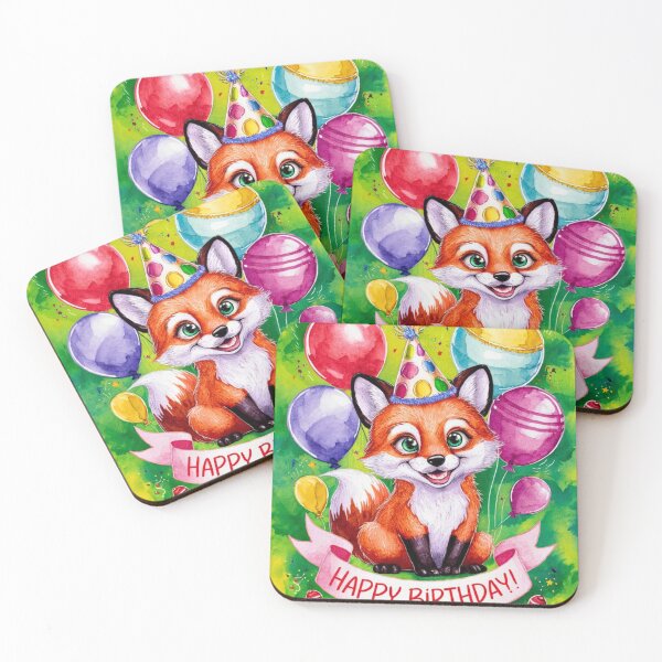 Item preview, Birthday Celebration. Birthday Fox. Adorable fox, birthday balloons, watercolor fox, fox drawing, floral fox designed and sold by FoxVibes.