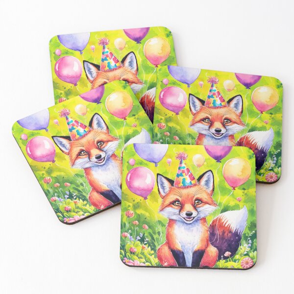 Item preview, Birthday Celebration. Birthday Fox. Adorable fox, birthday balloons, watercolor fox, fox drawing, floral fox designed and sold by FoxVibes.
