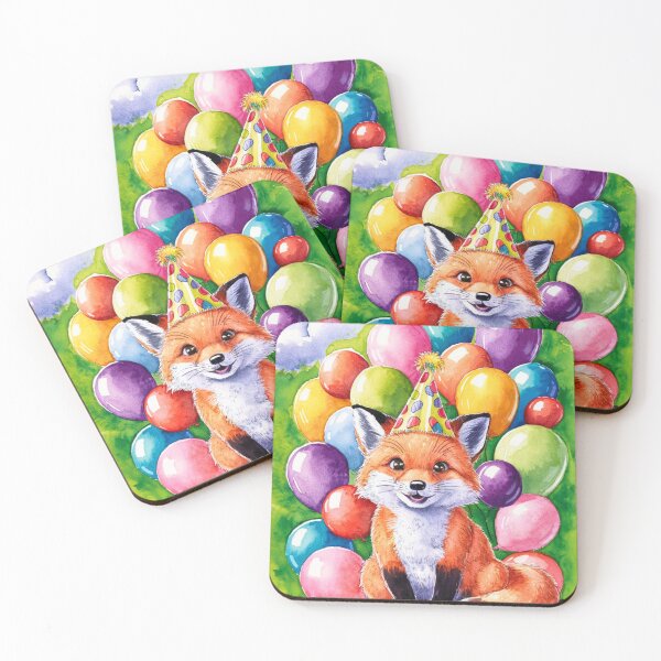Item preview, Birthday Celebration. Birthday Fox. Adorable fox, birthday balloons, watercolor fox, fox drawing, floral fox designed and sold by FoxVibes.