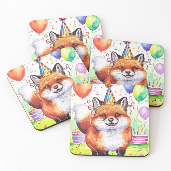 Item preview, Birthday Celebration. Birthday Fox. Adorable fox, birthday balloons, watercolor fox, fox drawing, floral fox designed and sold by FoxVibes.