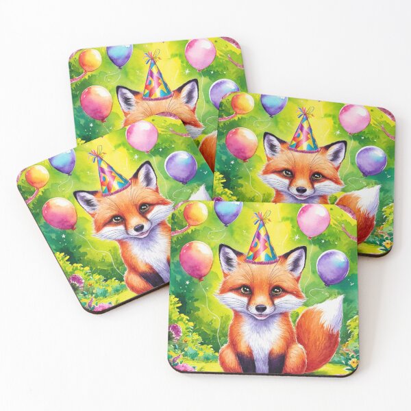 Item preview, Birthday Celebration. Birthday Fox. Adorable fox, birthday balloons, watercolor fox, fox drawing, floral fox designed and sold by FoxVibes.