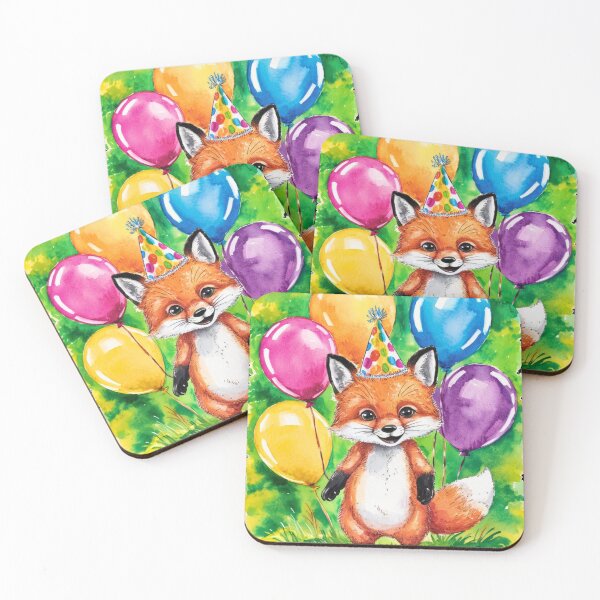 Item preview, Birthday Celebration. Birthday Fox. Adorable fox, birthday balloons, watercolor fox, fox drawing, floral fox designed and sold by FoxVibes.