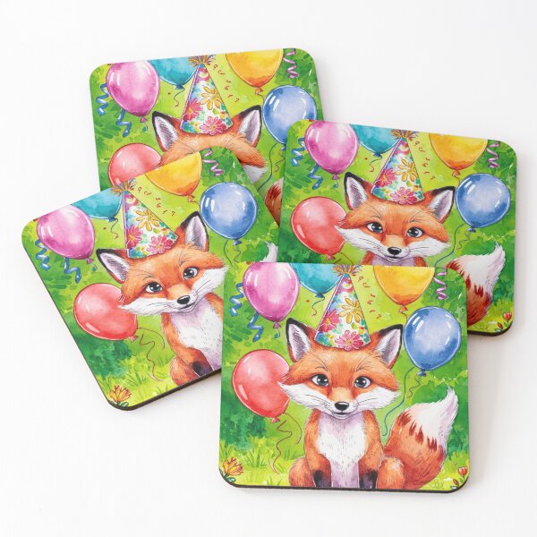 Item preview, Birthday Celebration. Birthday Fox. Adorable fox, birthday balloons, watercolor fox, fox drawing, floral fox designed and sold by FoxVibes.