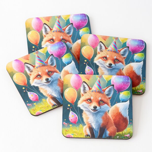 Item preview, Birthday Celebration. Birthday Fox. Adorable fox, birthday balloons, watercolor fox, fox drawing, floral fox designed and sold by FoxVibes.