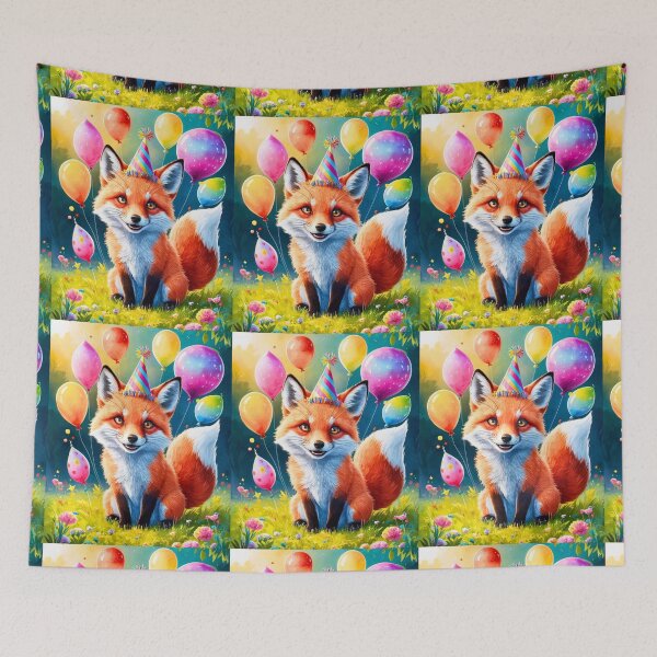 Item preview, Birthday Celebration. Birthday Fox. Adorable fox, birthday balloons, watercolor fox, fox drawing, floral fox designed and sold by FoxVibes.