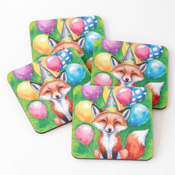 Item preview, Birthday Celebration. Birthday Fox. Adorable fox, birthday balloons, watercolor fox, fox drawing, floral fox designed and sold by FoxVibes.