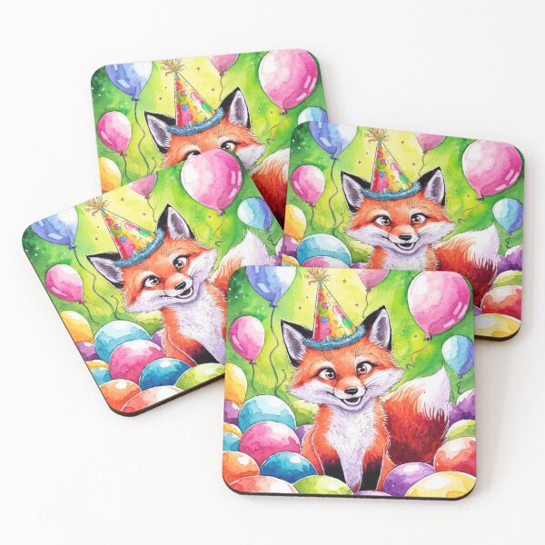 Item preview, Birthday Celebration. Birthday Fox. Adorable fox, birthday balloons, watercolor fox, fox drawing, floral fox designed and sold by FoxVibes.