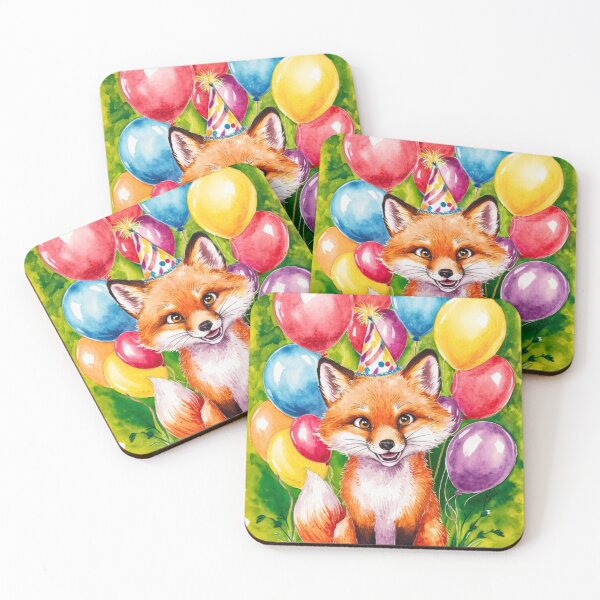 Item preview, Birthday Celebration. Birthday Fox. Adorable fox, birthday balloons, watercolor fox, fox drawing, floral fox designed and sold by FoxVibes.