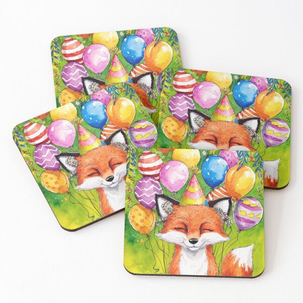 Item preview, Birthday Celebration. Birthday Fox. Adorable fox, birthday balloons, watercolor fox, fox drawing, floral fox designed and sold by FoxVibes.