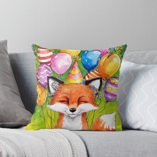 Item preview, Birthday Celebration. Birthday Fox. Adorable fox, birthday balloons, watercolor fox, fox drawing, floral fox designed and sold by FoxVibes.