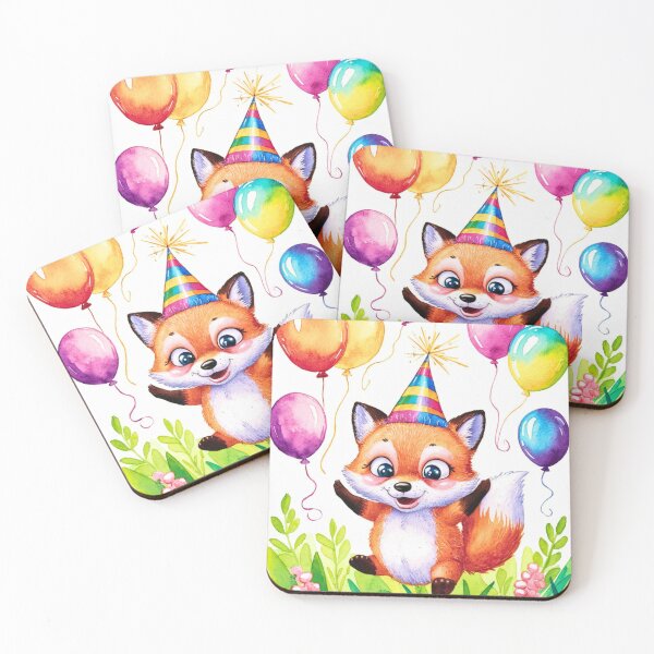 Item preview, Birthday Celebration. Birthday Fox. Adorable fox, birthday balloons, watercolor fox, fox drawing, floral fox designed and sold by FoxVibes.